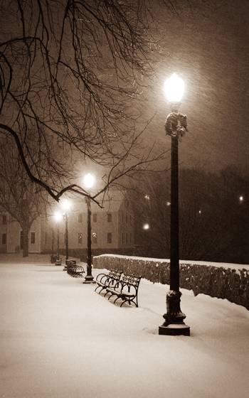 Snowfall at Slater Mill